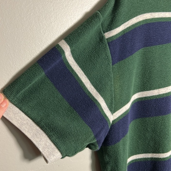 Vintage Polo Ralph Lauren Terrycloth Cotton Polo Green Navy White striped Sz XL - Picture 6 of 11
